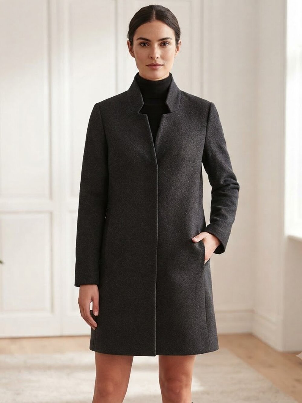 Vero Moda Coat Gray Heather Size L with pockets snap front